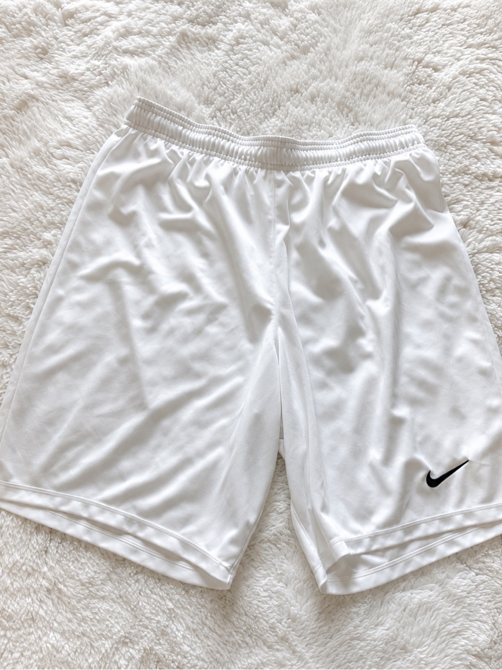 Nike White Dri-FIT Athletic Shorts with Black Logo